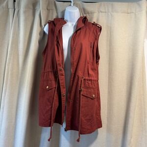 Zenana Outfitters XL Rust Hooded Utility Vest Sleeveless Jacket